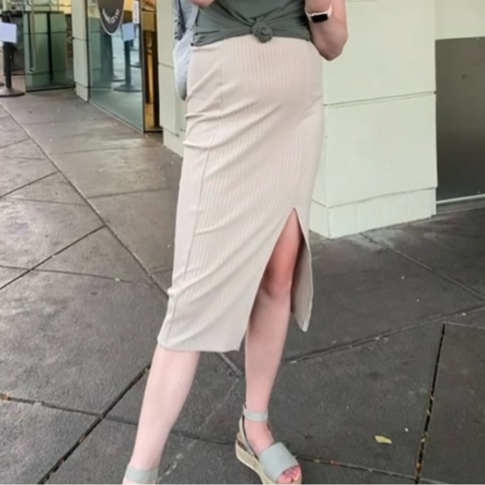 Tan Ribbed Midi Skirt